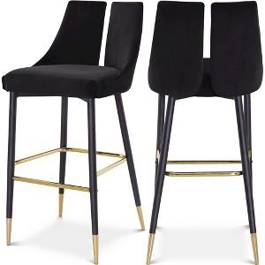 Meridian Furniture,Sleek Black Velvet Stool, Set of 2 - 1 of 4