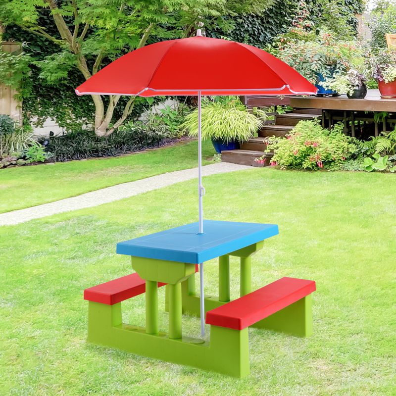 Tangkula Kids Picnic Table Set Indoor Outdoor Toddler Table with Bench & Removable Umbrella Portable Children Play Set, 3 of 11
