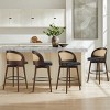Set of 4 Rubberwood Bar Stools with Rattan Backrest,Fabric Upholstered Bar Chairs,Modern Dining Room or Kitchen Seating-Cuddlewood - 2 of 4