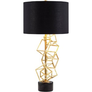 Possini Euro Design Modern Table Lamp 30" Tall Sculptural Gold Metal Geometric Cube Black Drum Shade Bedroom Living Room Bedside Nightstand Office - 1 of 4