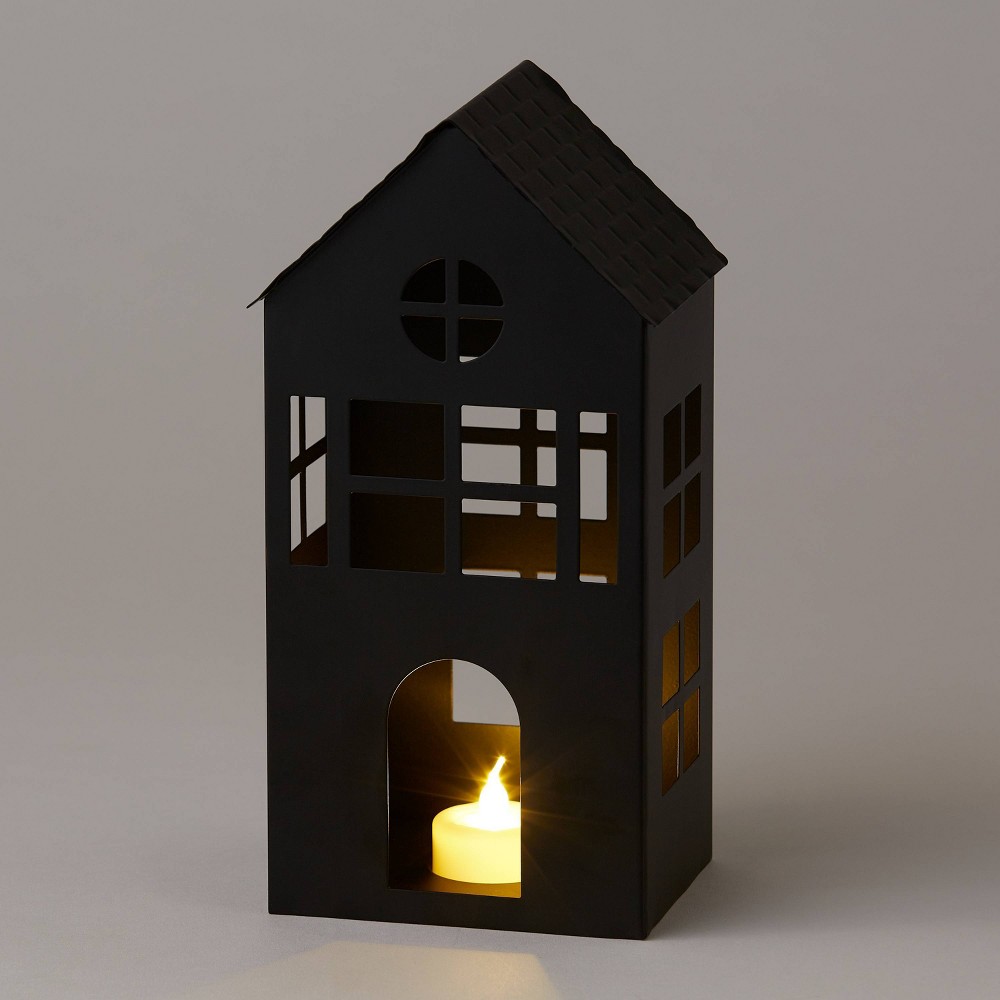 10" Battery Operated Lit Decorative Metal House Black - Wondershop