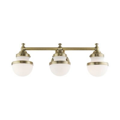 Antique Brass 3-Light Vanity with Hand Blown Satin Opal White Glass