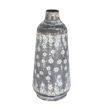 Rustic Whitewashed Floral Galvanized Metal Decorative Vase - Foreside Home & Garden