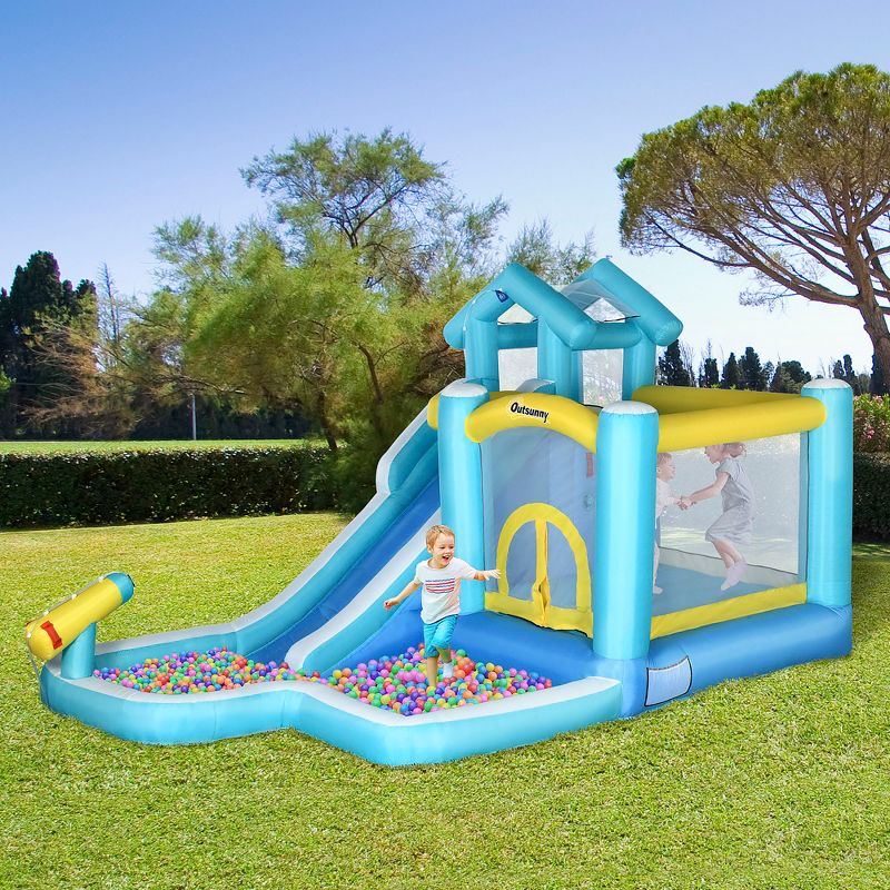 Outsunny 5-in-1 Inflatable Water Slide, Kids Castle Bounce House with Slide, Trampoline, Pool, Cannon, Climbing Wall Includes Carry Bag, Ocean Balls, 3 of 7