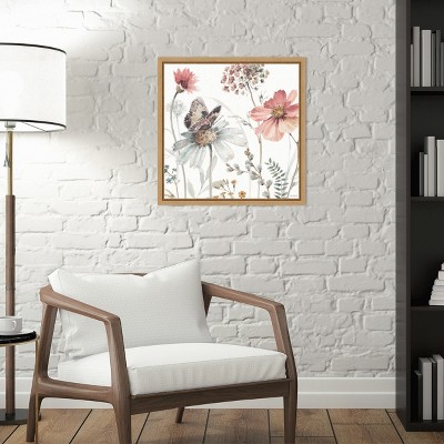 Lisa Audit Floral and Butterfly Watercolor Canvas Print with Brown Frame