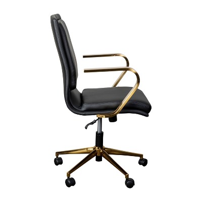 Mid-Back Executive Swivel Office Chair in Brushed Gold and Black Leather