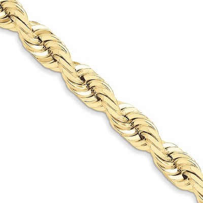 Black Bow Jewelry Men's 10mm 10k Yellow Gold Diamond Cut Solid Rope Chain Bracelet
