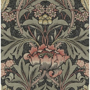 NextWall Acanthus Floral Peel and Stick Wallpaper Charcoal Gray: Vintage Botanical Vinyl, Self-Adhesive, Washable, 30.75 Sq Ft Coverage - 1 of 4