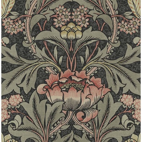 NextWall Acanthus Floral Peel and Stick Wallpaper Charcoal Gray: Vintage Botanical Vinyl, Self-Adhesive, Washable, 30.75 Sq Ft Coverage - image 1 of 4