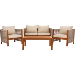 Roya 4 Pc Living Set - Indoor/Outdoor - PAT7095 - Natural/Taupe - Safavieh - 1 of 4