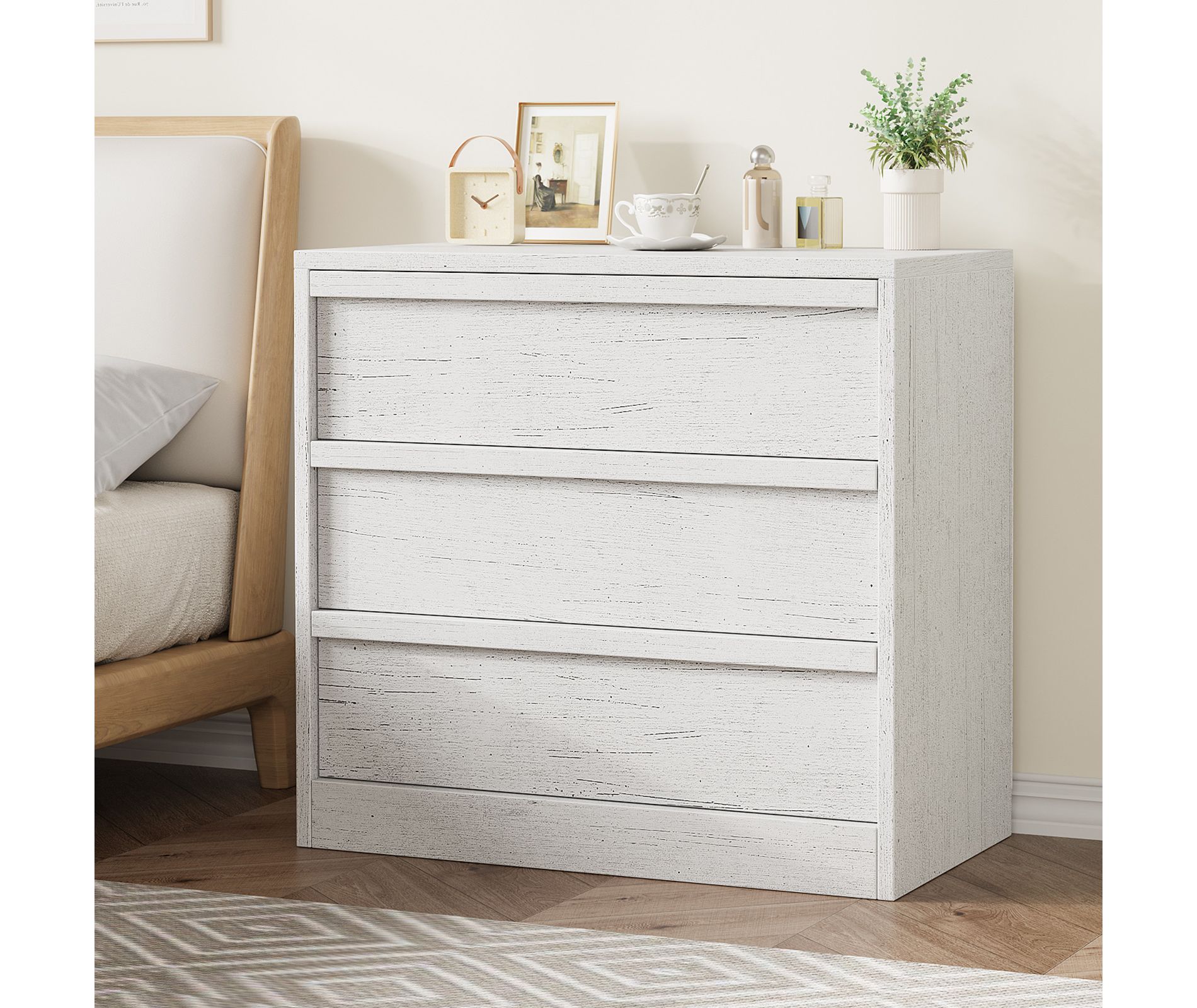 Garvee 3 Drawer Dresser for Bedroom, White Nightstand 3 Chest of Drawers with Large Storage, Small Bedside Table for Living Room, Nursery, Entryway