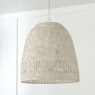 Naomi Chalk White 3-Light Woven Rattan Pendant