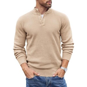COOFANDY Men's Quarter Button Sweater Lightweight Mock Neck Pullover Sweater Fashion Casual Knitted Waffle Henley Sweater - 1 of 4