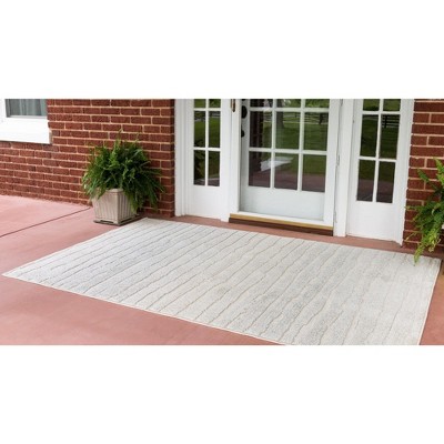 Light Gray Stripe Rectangular Outdoor Rug 8' x 10'