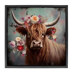 Stupell Industries Cow with Vintage Florals Floating Frame Canvas Art - 1 of 4