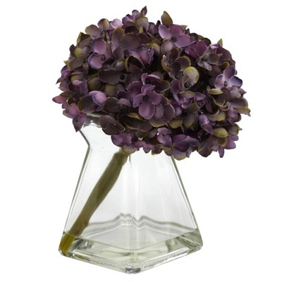 Set of 3 Multicolor Artificial Hydrangea Arrangements with Glass Vases