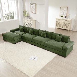 Aukfa Oversized 170" Modular Corduroy Sofa Set - Reversible Sectional Couch with Ottoman, Fabric Upholstery for Living Room - 1 of 4