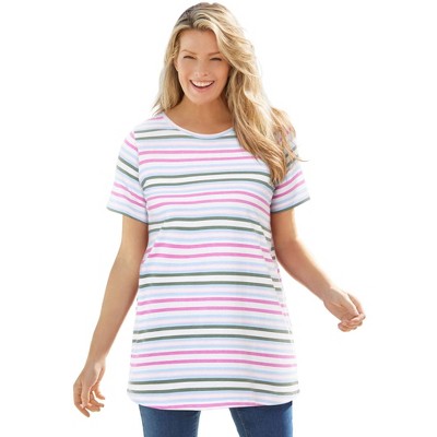 Woman Within Plus Size Perfect Printed Crewneck Tunic