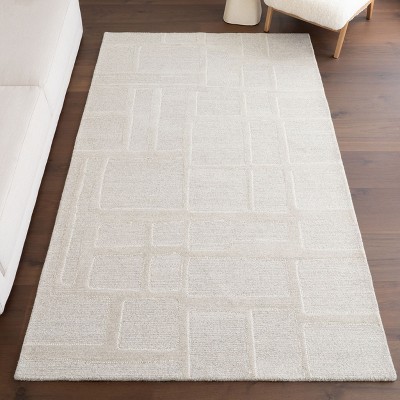 Beige Geometric Tufted Wool 5x8 Area Rug
