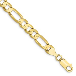 Black Bow Jewelry Men's 6.75mm, 10k Yellow Gold, Concave Figaro Chain Bracelet - 1 of 4