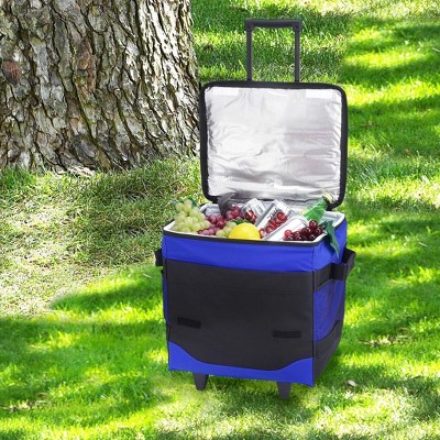 Blue and Black Rolling Insulated Picnic Cooler with Wheels