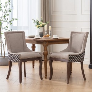 DOMETOUR Dining Chair Set of 2 Thickened Fabric Chair with Neutrally Toned Solid Wood Legs Bronze Nail Head - 1 of 4