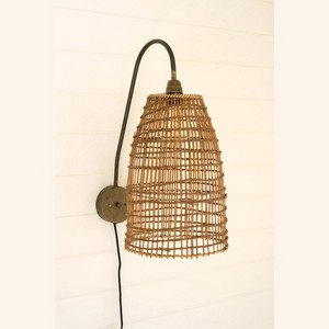 Wall Sconce Lamp 23"H, Brown Textured Wicker & Metal Transitional Wall Mount Lighting By Kalalou - 1 of 3