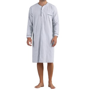 Lars Amadeus Men's V-Neck Button Down Long Sleeve Casual Striped Nightgown - 1 of 4