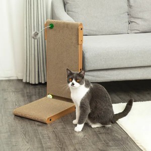 Indoor Cat Scratching Board for Small to Large Cat, Corrugated Board-Covered Cat Scratcher, Cat Scratching Pad with Bell and Built-in Toy - 1 of 4