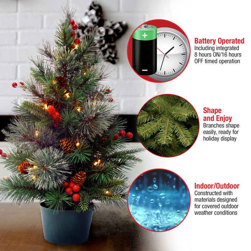 2' Pre-lit Colonial Potted Artificial Christmas Tree Warm White Lights - National Tree Company, 5 of 6