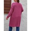 Coolmee Women Plus Size Front Open V Neck Long Sleeve Striped Knit Brushed Loose T-shirt Coat - 3 of 4