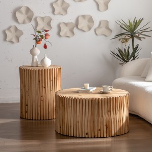 NicBex Retro Style Cylindrical Coffee Table with Vertical Texture Relief Design,Wooden Side Tables,Center Table for Living Room - 1 of 4