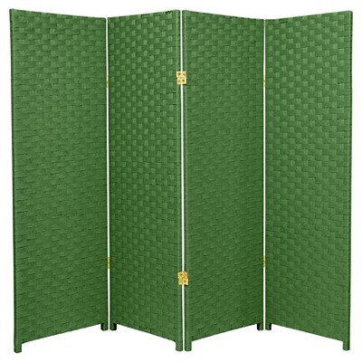 4 ft. Tall Woven Fiber Room Divider - Light Green (4 Panels)- Oriental Furniture
