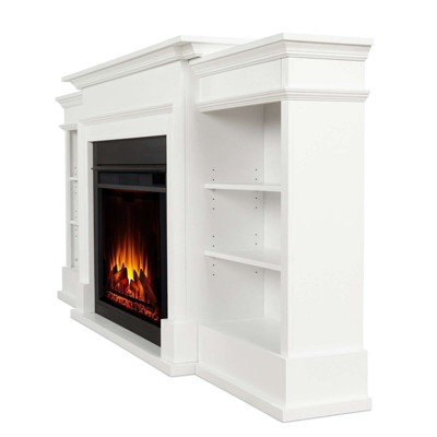 Ashton White Wood Electric Fireplace TV Stand with Shelves