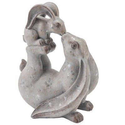 Wind & Weather Mama Balancing Baby Bunny Resin Indoor/Outdoor Stone Finish Sculpture