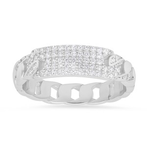 Sterling Silver CZ Curb Link ID Ring - 1 of 3