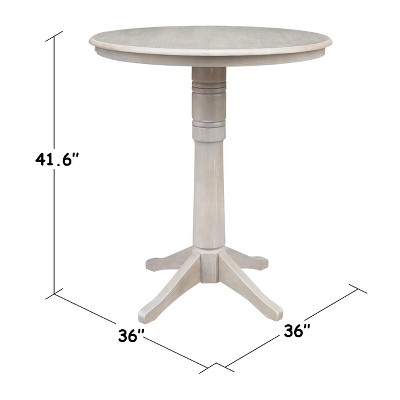 36" Round Washed Gray Solid Wood Bar Height Pedestal Table