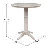 36"x36" Round Top Solid Wood Pedestal Bar Height Table Washed Gray Taupe - International Concepts - 3 of 4