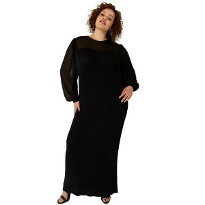 June + Vie by Roaman's Women's Plus Size Chiffon-Paneled Midi Sweater Dress - 1 of 4