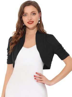 INSPIRE CHIC Women's Cropped Open Front Ruched Short Sleeve Bolero Shrugs