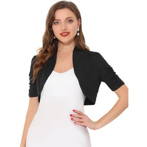 INSPIRE CHIC Women's Cropped Open Front Ruched Short Sleeve Bolero Shrugs - 1 of 4