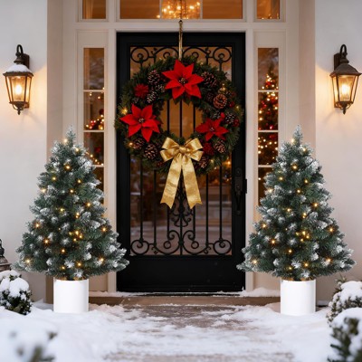 3 Feet Small Pre-Lit Snow Flocked Christmas Tree - 40 Warm White Lights, Includes Pot, No Assembly Required, Tabletop Decor for Apartments