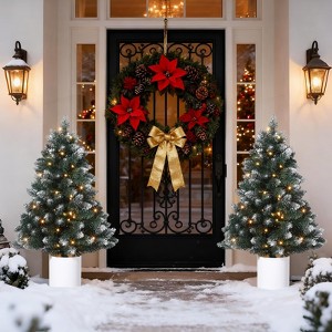 3 Feet Small Pre-Lit Snow Flocked Christmas Tree - 40 Warm White Lights, Includes Pot, No Assembly Required, Tabletop Decor for Apartments - 1 of 4