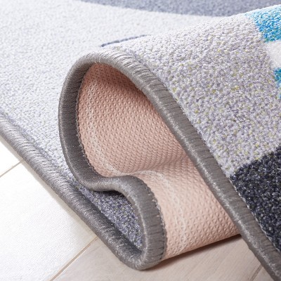Grey and Pink Hopscotch Kids Washable Runner Rug