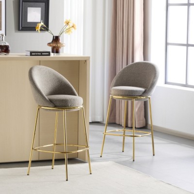 Set of 2 Modern Upholstered Bar Stools with Curved Backrest,Indoor/Outdoor Counter Height Chairs for Compact Kitchens or Patios–Maison Boucle