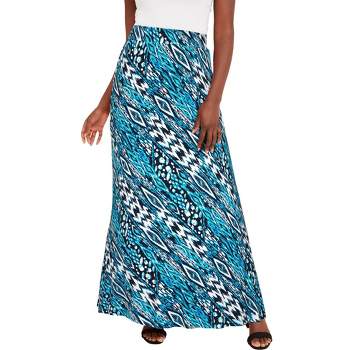 Jessica London Women's Plus Size Casual Wide Elastic Pull-On Lightweight  Maxi Skirt - 12, Black Tropical Animal at  Women's Clothing store