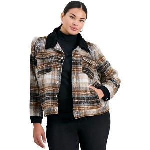 Avenue Women's Plus Size Joss Plaid Cropped Jacket - 1 of 4