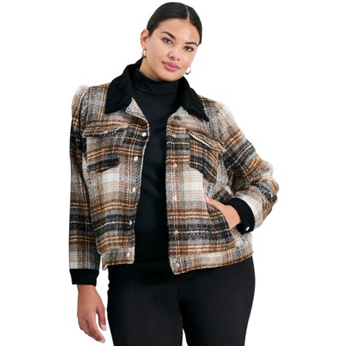 Avenue Women's Plus Size Joss Plaid Cropped Jacket - image 1 of 4