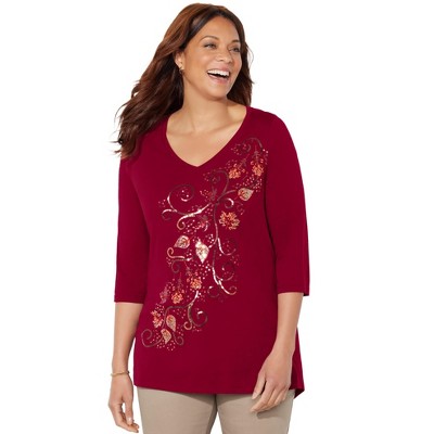 Catherines Women's Plus Size V-Neck Graphic Top