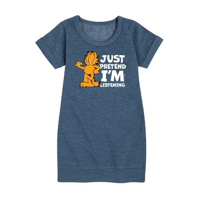 - Garfield - Pretend I'm Listening Graphic Short Sleeve Fleece Dress